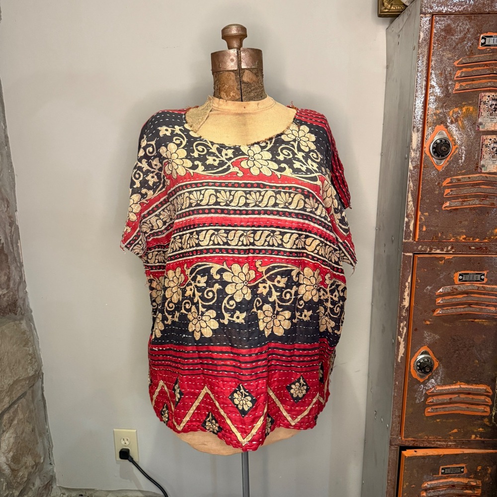 Kantha Tunic Top Reversible Boho Hippie Recycled Sari‎ One Size Artsy Funky